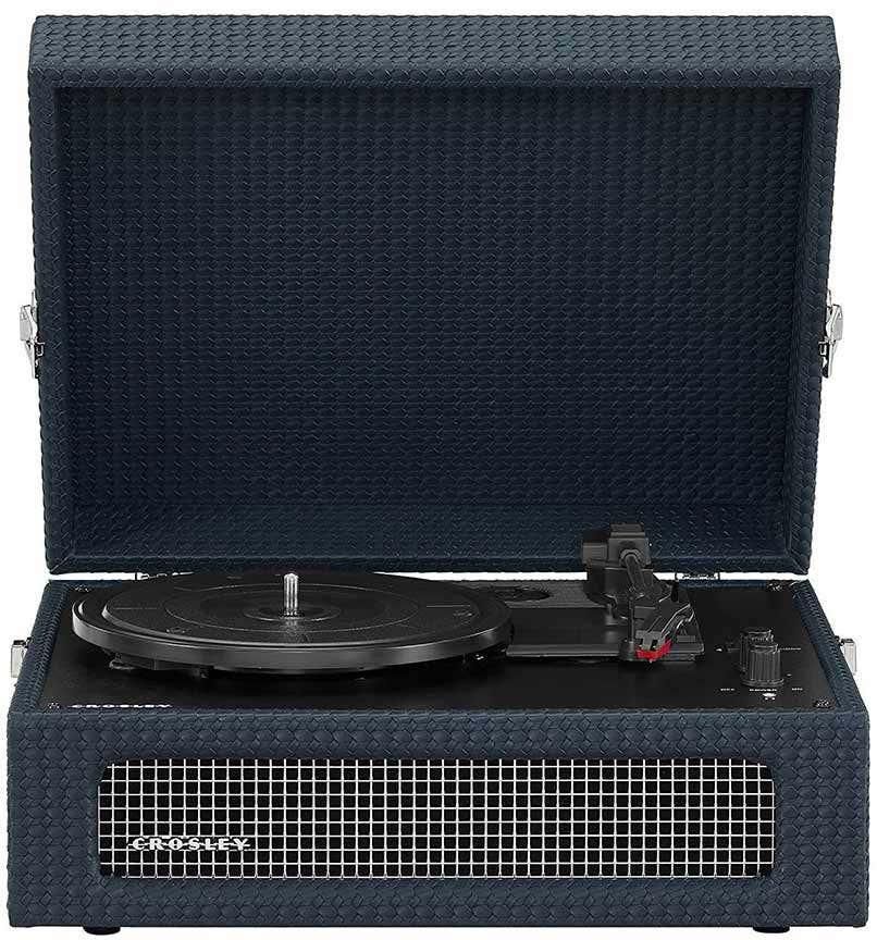 Crosley CR8017A-NY Voyager Vintage Portable Turn Table with Bluetooth Receiver and Built-in Speakers, Dark Navy