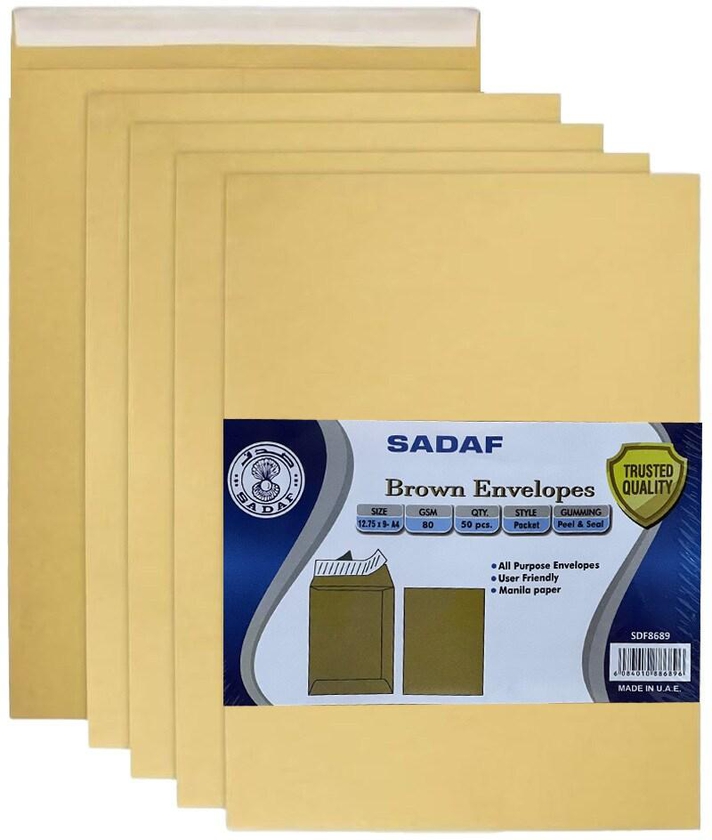 ENVELOPES BROWN COLOUR 50 PIECES PEAL AND SEAL 12.75X9-A4 SIZE 80GSM POCKET STYLE