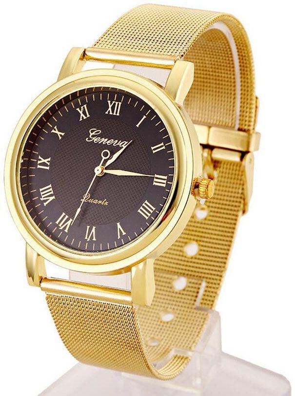 Charming Gold Plated Black Colored Wrist Watch For Women [20112]