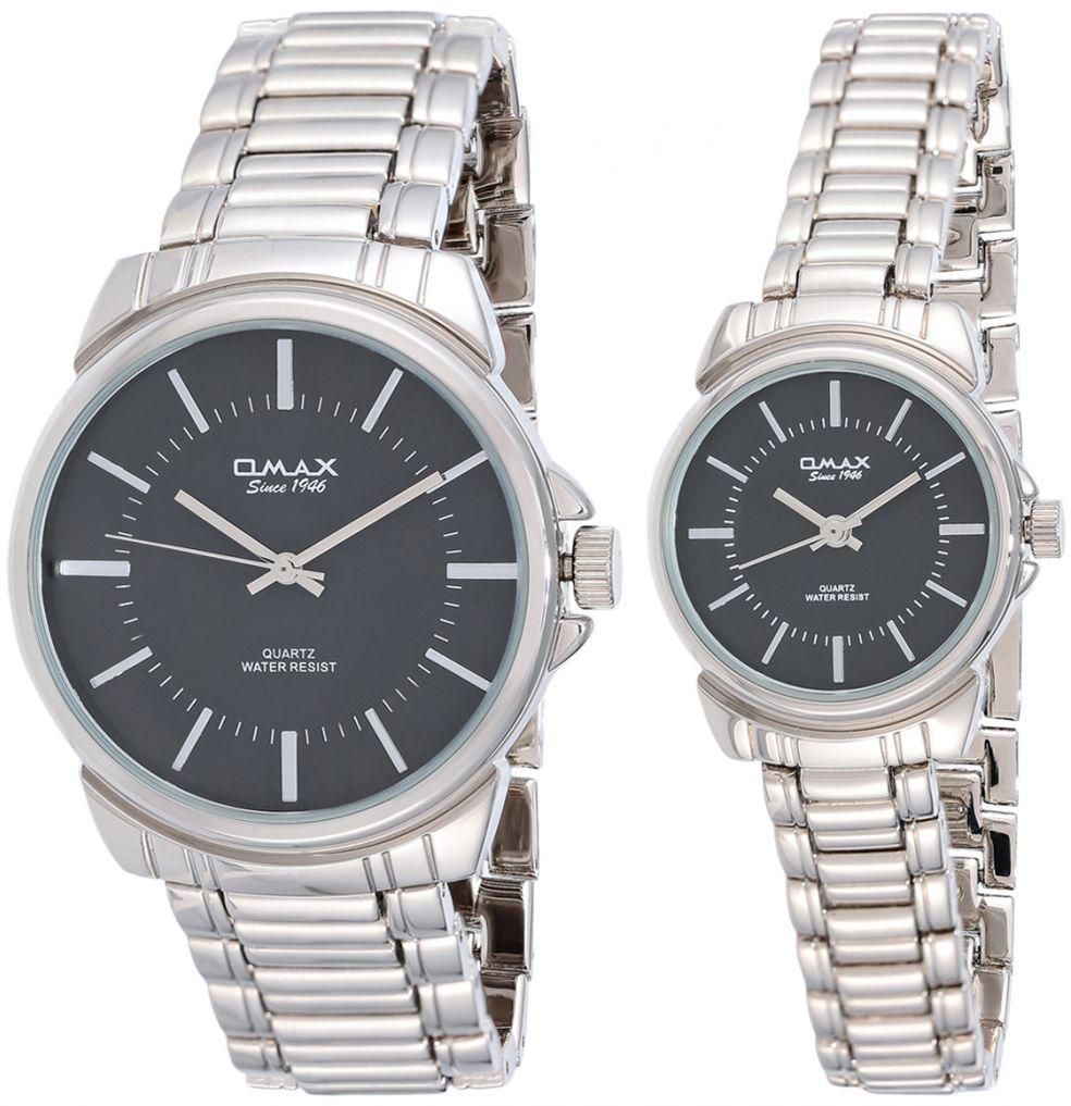 Omax His & Her's Black Dial Metal Band Couple Watch Set - HSJ719P002/HSJ720P002