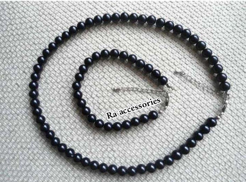 RA accessories Women's Set Of Bracelet And Necklace Of Black Pearls