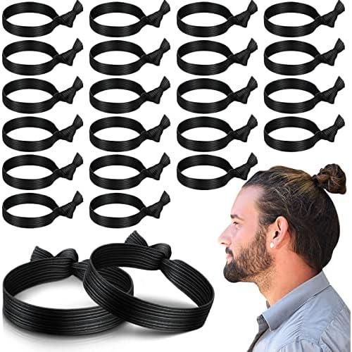 36 Pcs Knotted Mens Hair Ties Elastic Flat Man Bun Hair Tie No Crease Breakage Hair Ties for Guys Strong Ponytail Holders for Men Black Man Bun Accessories Hair Bands Men with Thick Long Curly Hair