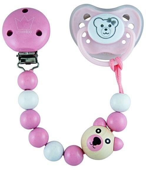 Little Mico Girl Teddy Pacifier and Holder Set 5 Months and Above