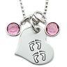 Pink Stones - Twin Baby Footprint Necklace - Hand Stamped Jewelry