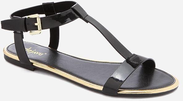 Dejavu Patent Flat Ankle Strap Sandal - Black