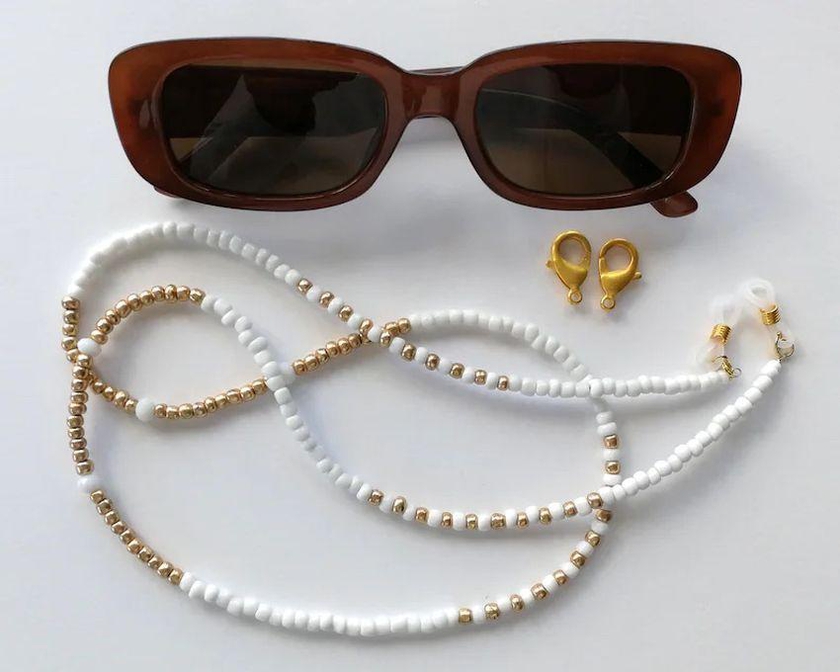 Bracelets Beads Glasses Chain White And Gold