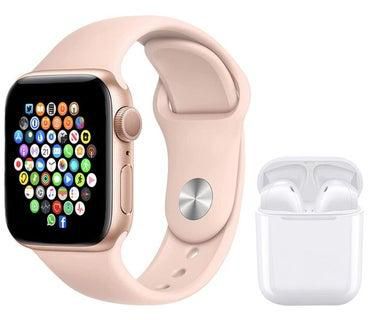 Smartwatch With Earbuds Pink/White