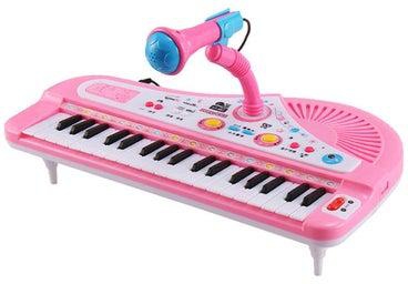 بيانو موسيقي للأطفال مكوّن من 37 مفتاحًا مع ميكروفون.