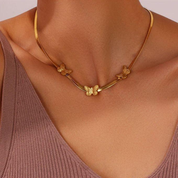 Lopath Butterfly Herringbone Chain Necklace Gold-14k Gold Plate Snake Choker Wide Flat Snake Chain Necklaces For Women Punk Jewelry Gift