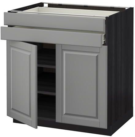 METOD / FÖRVARABase cabinet w 2 doors/2 drawers, black, Bodbyn grey