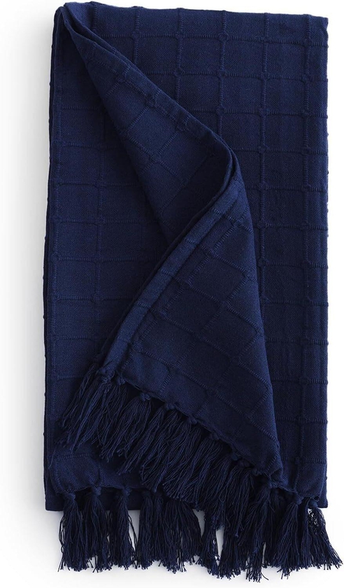 Pan Home Roffel Throw With Fringes 127X152X0 Navy