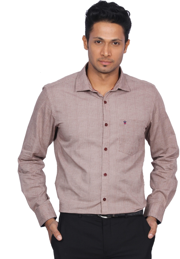 D'Indian Club Premium Cotton Men's Full Sleeve Casual Brown Self Design Shirt Size XXL