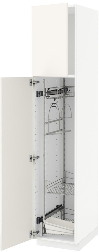 METOD خزانة عالية مع أرفف مواد نظافة - أبيض/Veddinge أبيض ‎40x60x200 سم‏