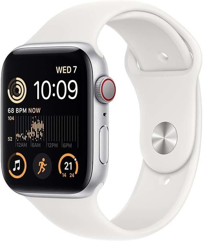 Apple Watch SE GPS+ Cellular 44mm Silver Aluminium Case with White Sport Band - Regular