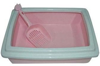 Pet Litter Bowl With Scoop Pink/White