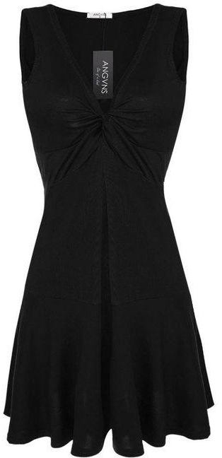 Sunweb ANGVNS Fashion Women Sleeveless Sexy V-Neck Slim Pleated Mini Dress ( Black )