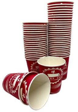 50-Piece Printed Disposable Paper Tea And Coffee Cups Set red