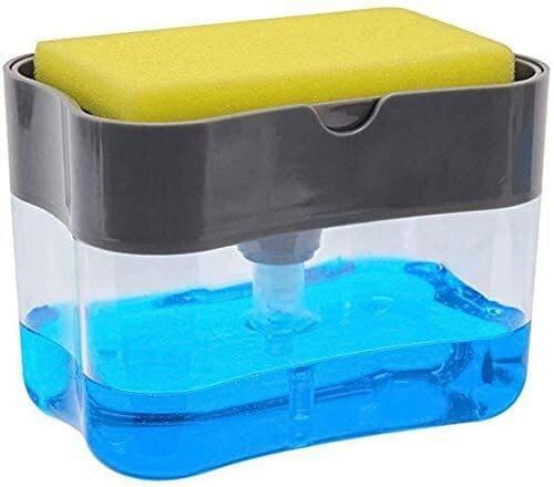 Generic J.N Soap Pump Dispenser And Sponge Holder Countertop Liquid Hand Soap Dispenser Pump Bottle For Kitchen And Bathroom (Gray)