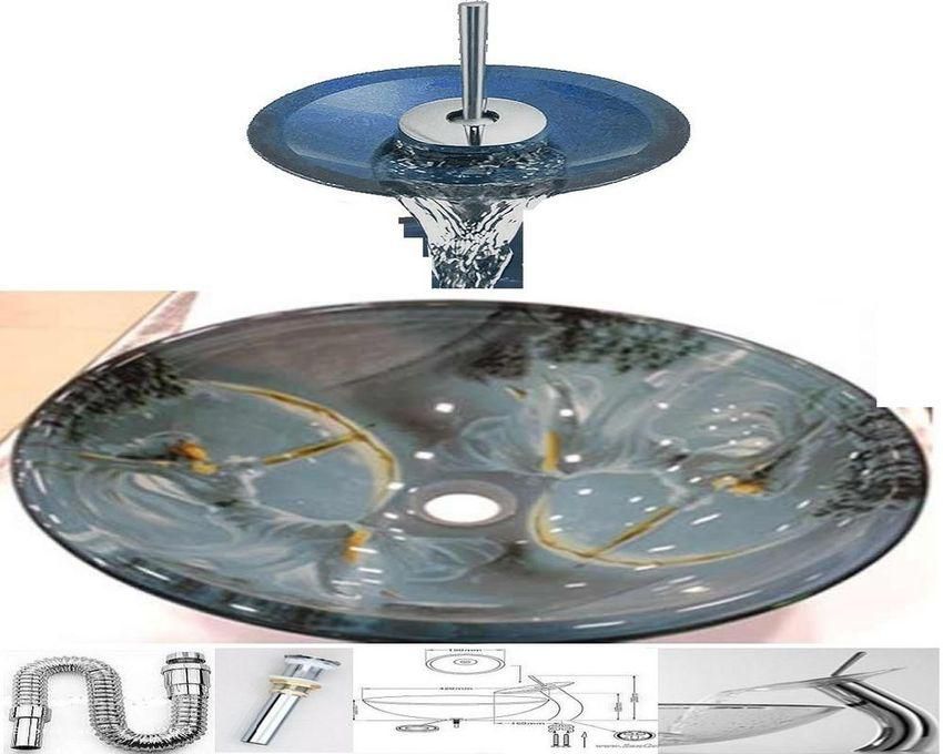 San George Design Glass Wash Basin With Waterfall Mixer + A Pop Up And Drain BBWMB 1011