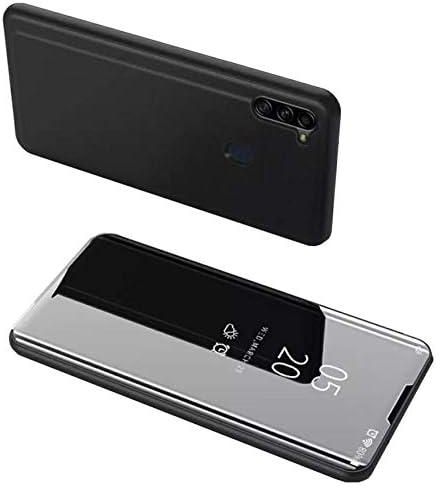 For Samsung Galaxy M11 Clear View Stand Mirror Case Flip phone Cover not smart - Black