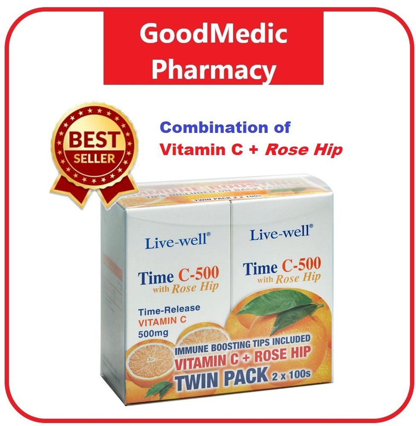 Live-Well Time C-500 with Rose Hip 100 tablets EXP:09/2023 Vitamin C 500mg