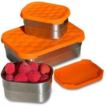 Stainless Steel Food Containers with Lids Set of 3 (24.34 oz, 8 oz, 8 oz) - Metal Snack Container for Kids, Lunch Box with Silicone Lids Sandwich Containers-Premium Leakproof Bento Box Storage