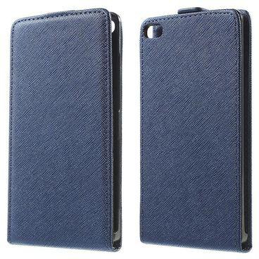 Cross Pattern Vertical Leather Case For Huawei Ascend P8 - Dark Blue