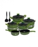 Generic Non Stick Cookware set of Cooking Pots, Pans & Spoons - Green & Silver .