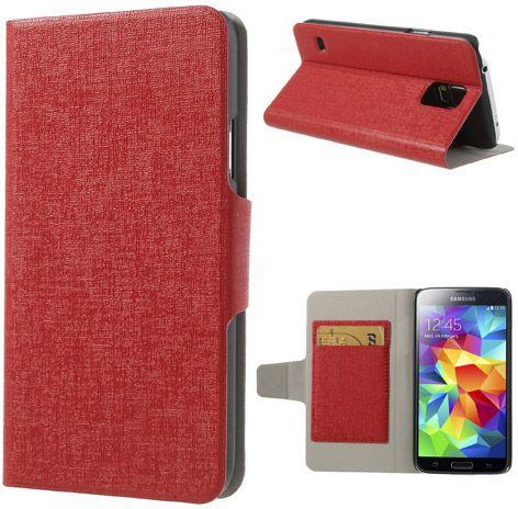 Oracle Texture Folio Stand Leather Shell & Screen Guard for Samsung Galaxy S5 G900 with Card Slot [Red]