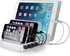 6-Port USB Charging Station Dock,Fast Charge Docking Station for Multiple Devices - Multi Device Charger Organizer - Compatible with Apple iPad iPhone and Android Cell Phone and Tablet-Sliver