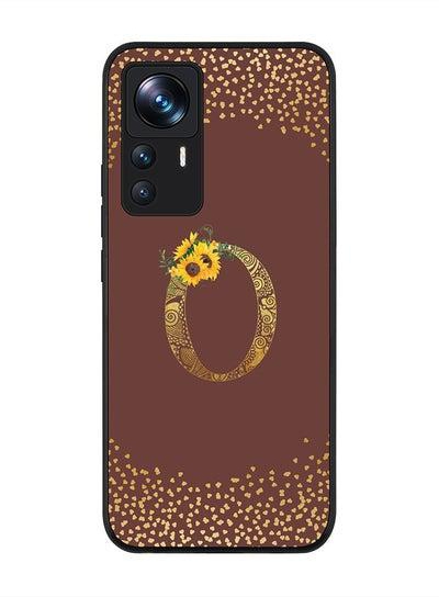 Rugged Black edge case for Xiaomi 12T/12T Pro Slim fit Soft Case Flexible Rubber Edges Anti Drop TPU Gel Thin Cover - Custom Monogram Initial Letter Floral Pattern Alphabet - O (Brown )