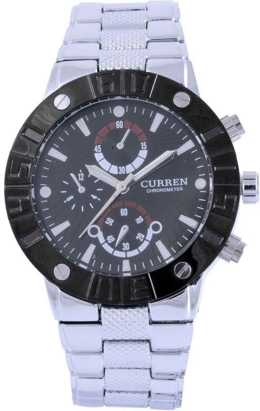 Curren Men's Black Dial Stainless Steel Band Watch [M8006SB]