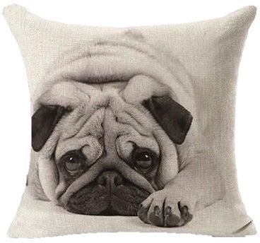 18-Inch Cute Dog Print Cushion Cover Beige/Black 45x45centimeter