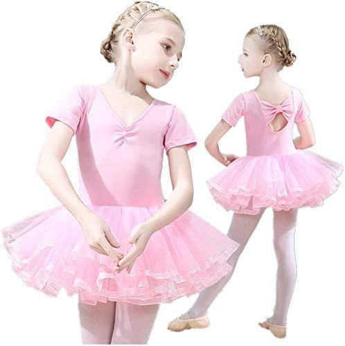 Girls Ballet Dress Tutu Slim Dance Leotards Dress Short Sleeve Dress (4-5 Years Old)