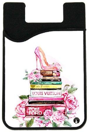 محفظة لحمل البطاقات مزينة بطبعة كتب ملونة مع حذاء متعدد الألوان