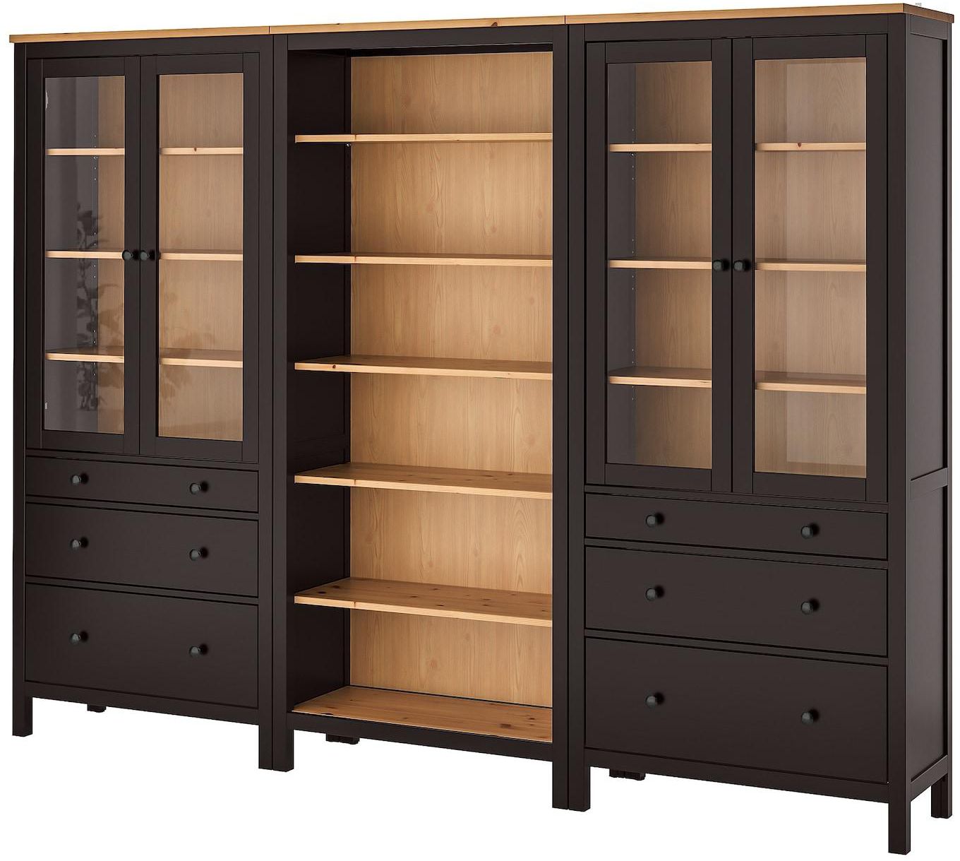 HEMNES Storage combination w doors/drawers - black-brown/light brown 270x197 cm