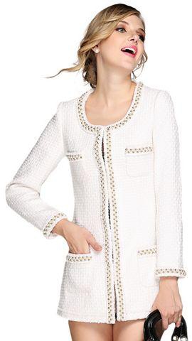 Jollychic White Polyester Duffle Jacket For Women
