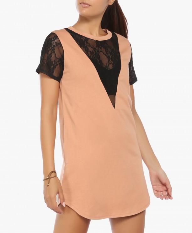 Apricot Lace T-Shirt Dress