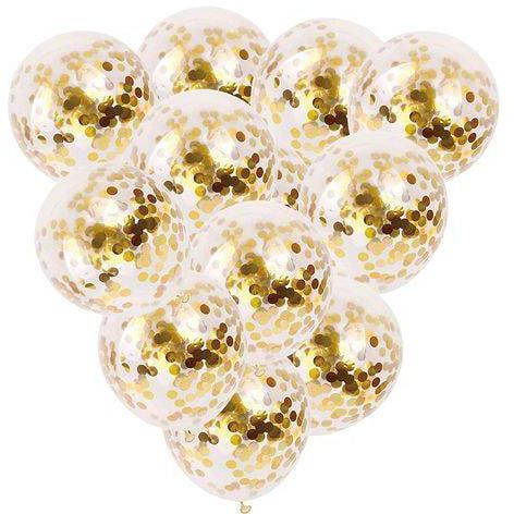 Giant Metallic Confetti Latex Party Balloons, Clear and Gold, 12inch