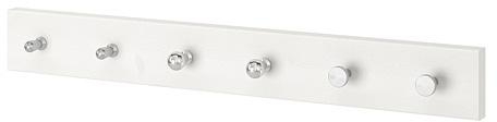 LURT / BAGGANÄS Rack with 6 knobs, white, stainless steel colour