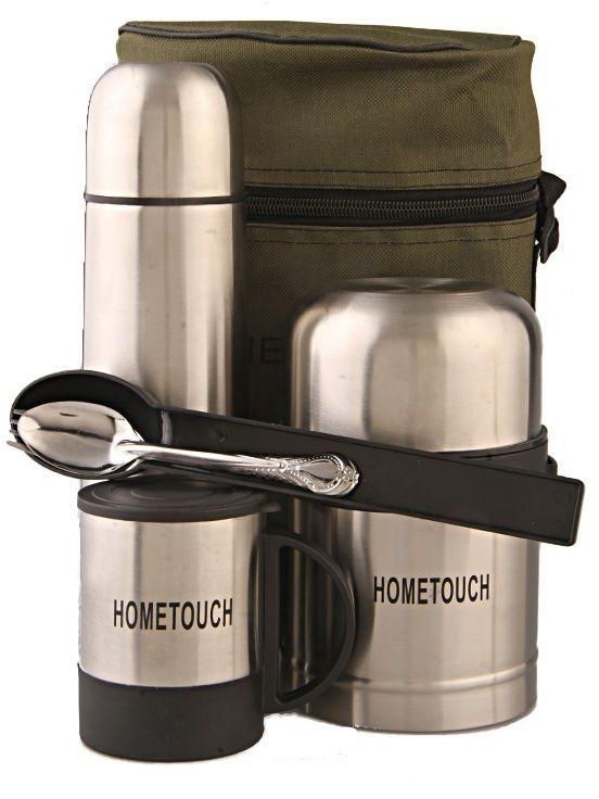 5 In 1 Back To School Kids Lunch Box Food Flask Water Flask Spoon Cup Luch Bag Set - Silver