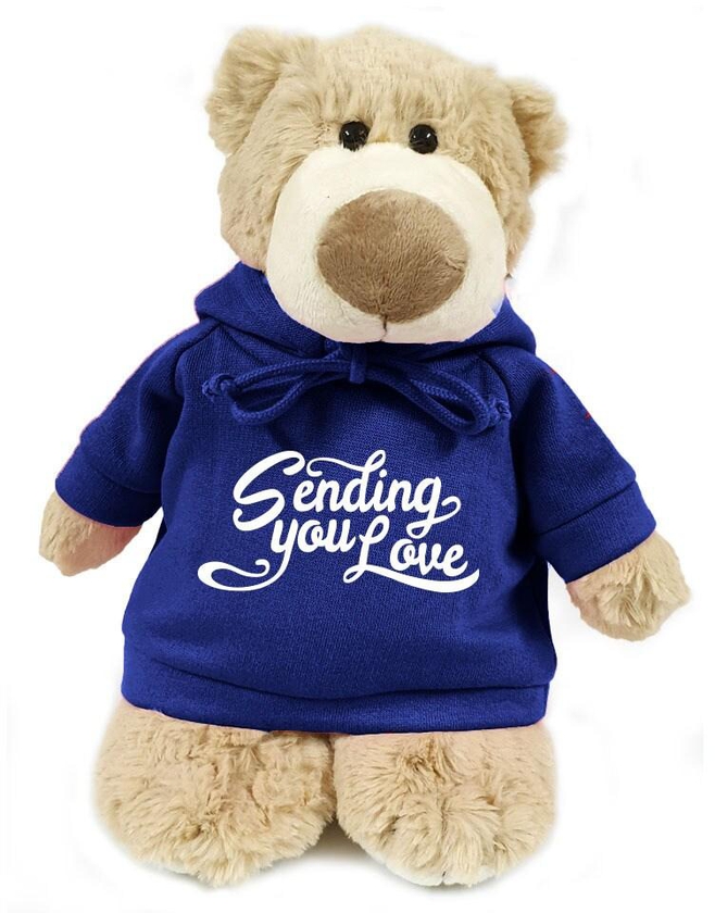 Caravaan - Mascot  Bear w/ Sending You Love Print on Blue Hoodie 28cm