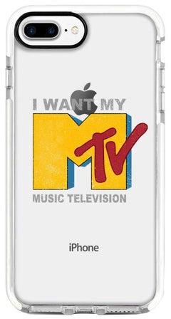 غطاء حماية من سلسلة إمباكت برو بطبعة عبارة "I Want My MTV" لهاتف أبل آيفون 8 بلس شفاف/ أحمر/ أصفر