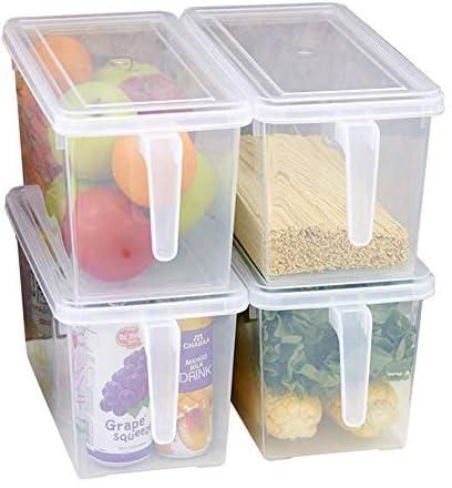 MineDecor Plastic Storage Containers Square Food Storage Organizer with Lids for Refrigerator Fridge Cabinet Desk (Set of 4 Pack) (A)