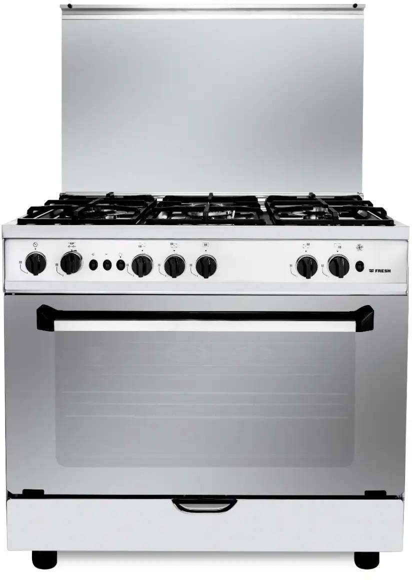 Fresh Plaza Gas Cooker, 5 Burners, Silver and Black - 17301