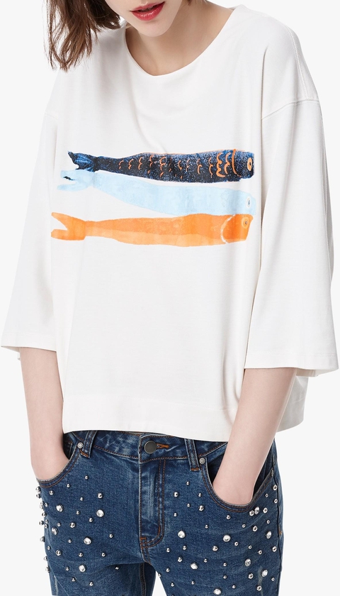 White Fish Print T-Shirt