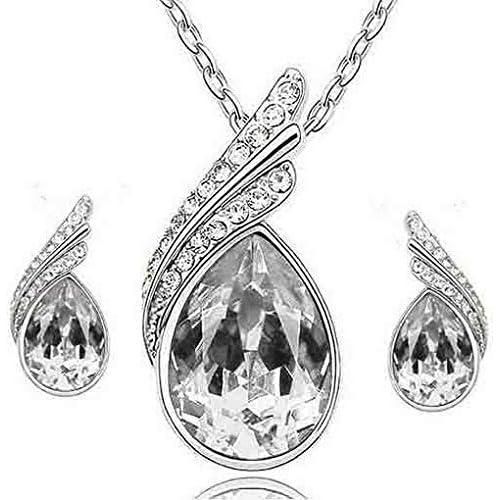 Crystal Necklace and Earrings Drill Flash Fashion Jewelry Set - White