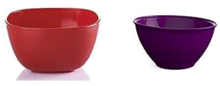 M-Design Eden Plastic Soup Bowl (16cm) - Microwave, Dishwasher, Food Safe & BPA Free (Red) + M-Design 30686 Medium Plastic Round Mixing Bowl, 2.2 Liter - Purple