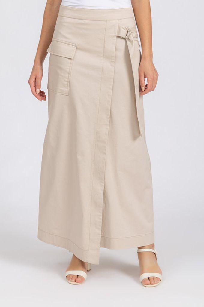 Esla Solid Back Zipper Skirt - Beige