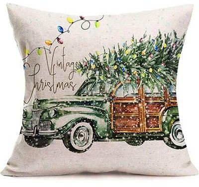 Truck And Christmas Tree Cotton Linen Throw Waist Pillow Case Cushion Cover combination Multicolour 20x20inch